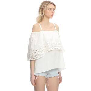 Tanya Taylor Kadin Beyaz White Lace Off the Cold Shoulder Top Size 8 New